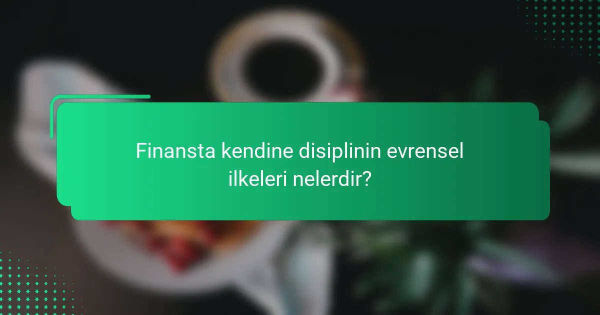 Finansta kendine disiplinin evrensel ilkeleri nelerdir?