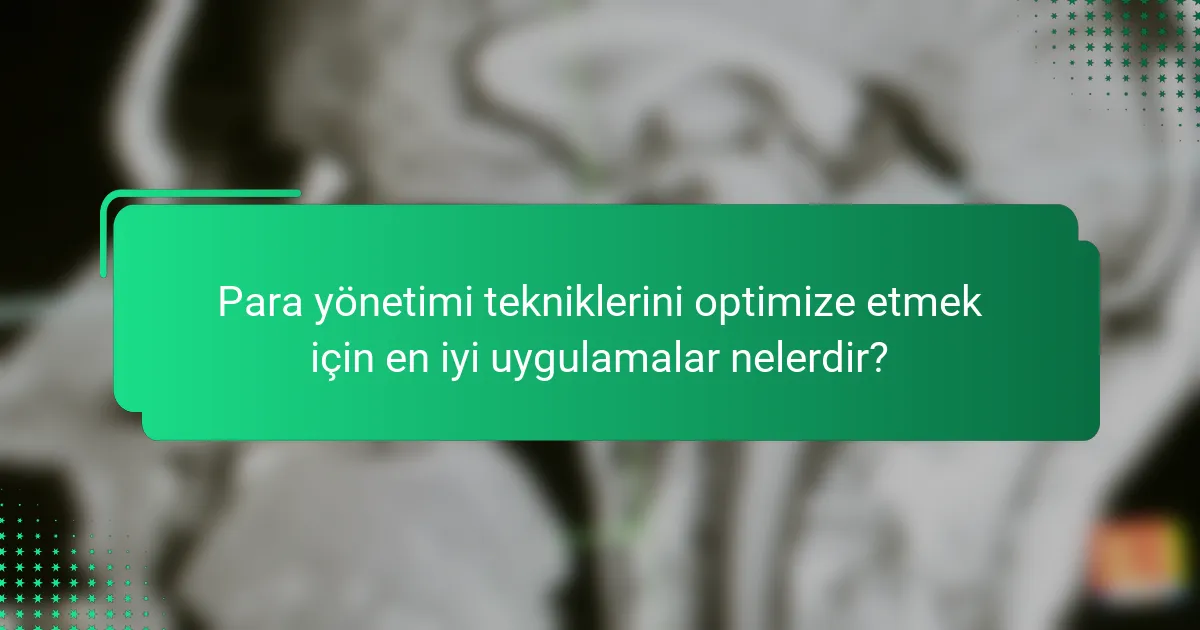 Para yönetimi tekniklerini optimize etmek için en iyi uygulamalar nelerdir?